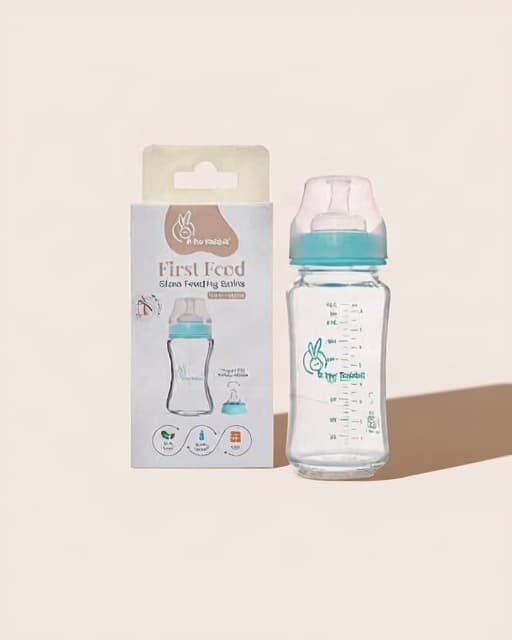 R for Rabbit First Feed 240ml Baby Feeding Glass Bottle with Anti-Colic Wide Neck
